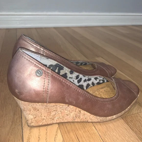 Nurture Peep Toe Metallic Cork Wedges - Picture 2 of 14